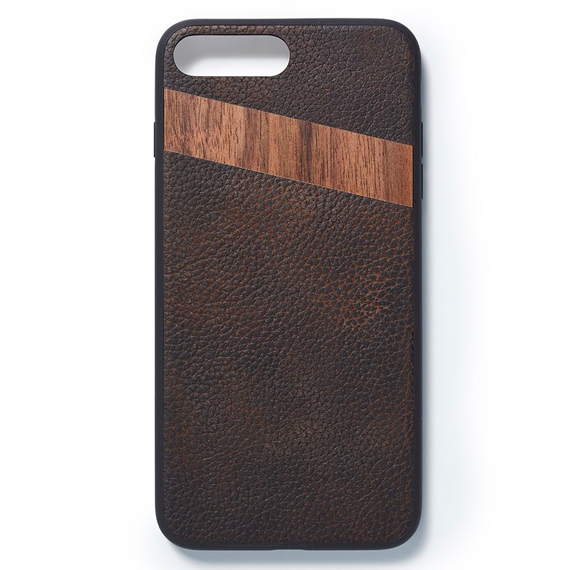iPhone 7 and 8 plus back case leather and walnut - Woodstylz