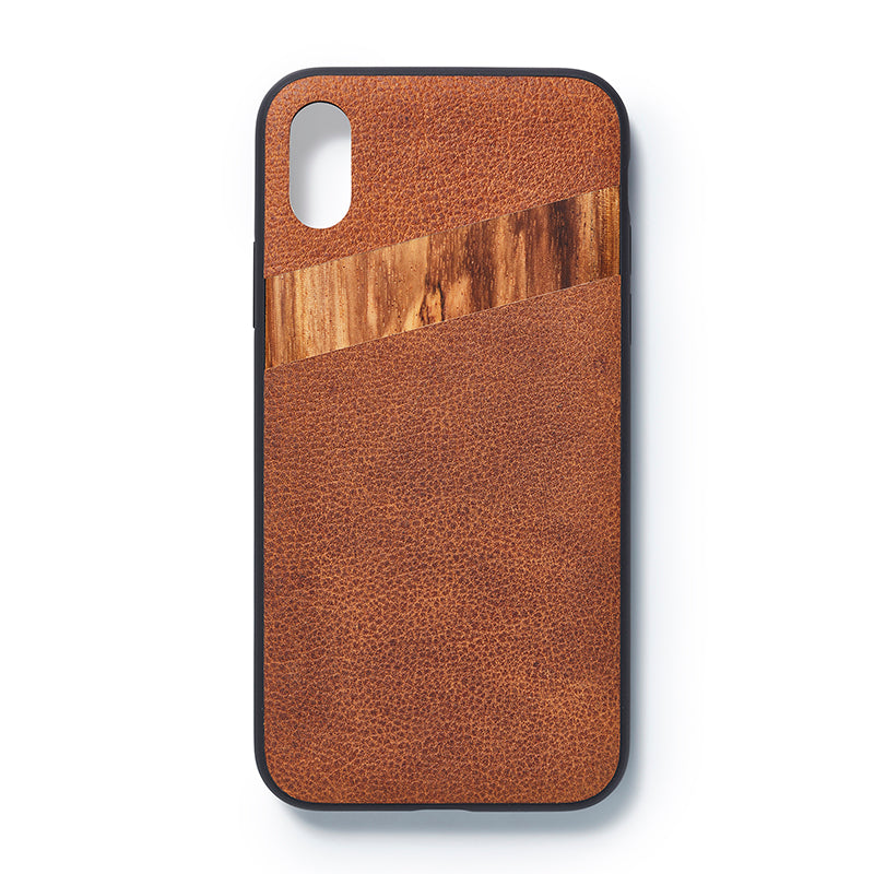 iPhone X back case leather and zebrano - Woodstylz